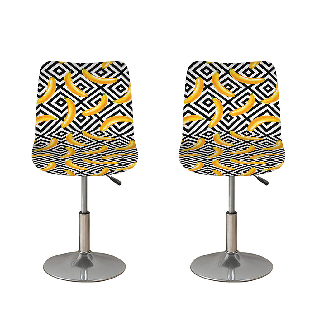 Black And White Geometric Banana Print Bar Stool Covers