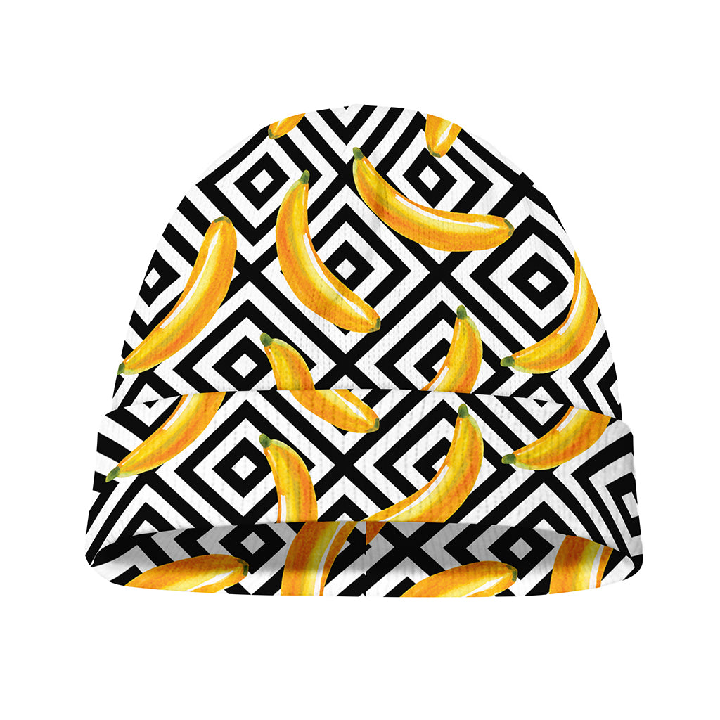 Black And White Geometric Banana Print Beanie
