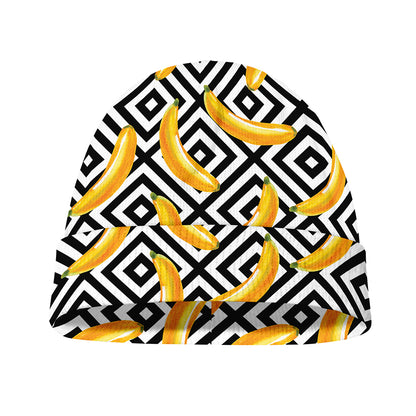 Black And White Geometric Banana Print Beanie
