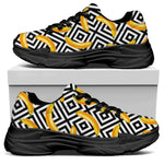 Black And White Geometric Banana Print Black Chunky Shoes