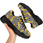 Black And White Geometric Banana Print Black Chunky Shoes