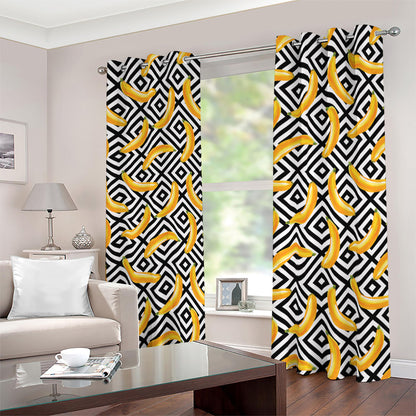 Black And White Geometric Banana Print Blackout Grommet Curtains
