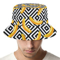 Black And White Geometric Banana Print Bucket Hat