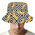 Black And White Geometric Banana Print Bucket Hat