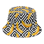 Black And White Geometric Banana Print Bucket Hat