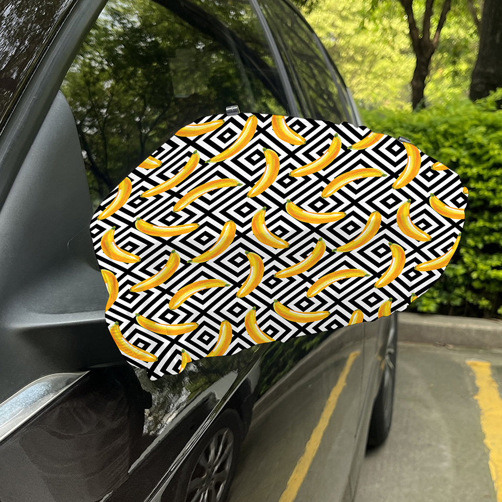 Black And White Geometric Banana Print Car Side Mirror Covers