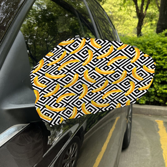 Black And White Geometric Banana Print Car Side Mirror Covers