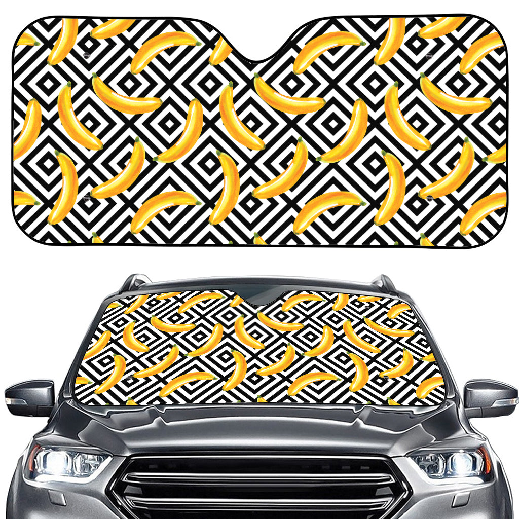 Black And White Geometric Banana Print Car Windshield Sun Shade