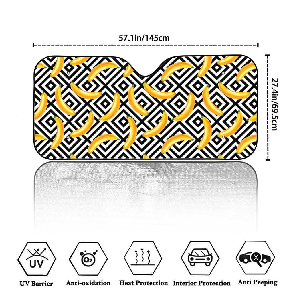 Black And White Geometric Banana Print Car Windshield Sun Shade