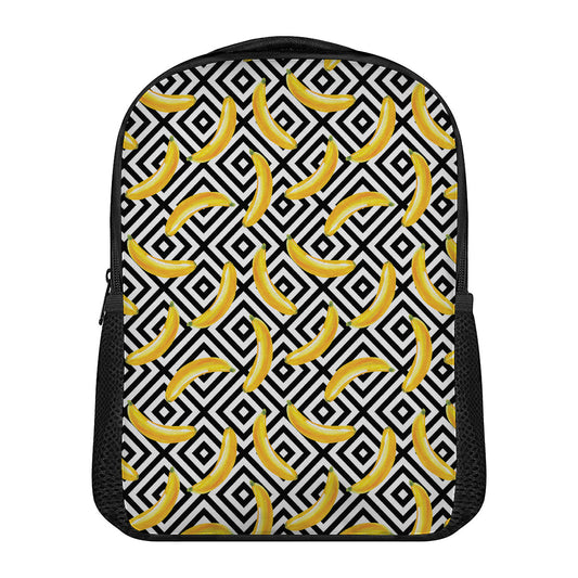 Black And White Geometric Banana Print Casual Backpack