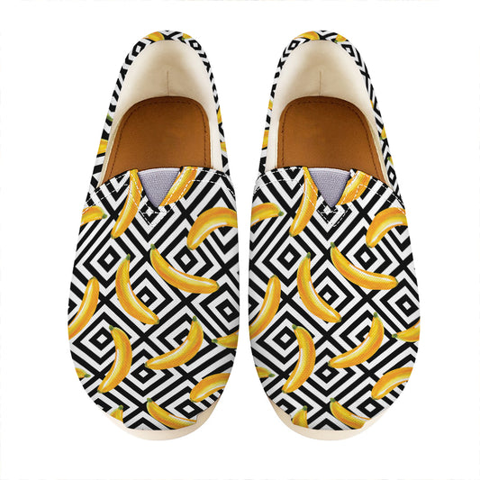 Black And White Geometric Banana Print Casual Shoes