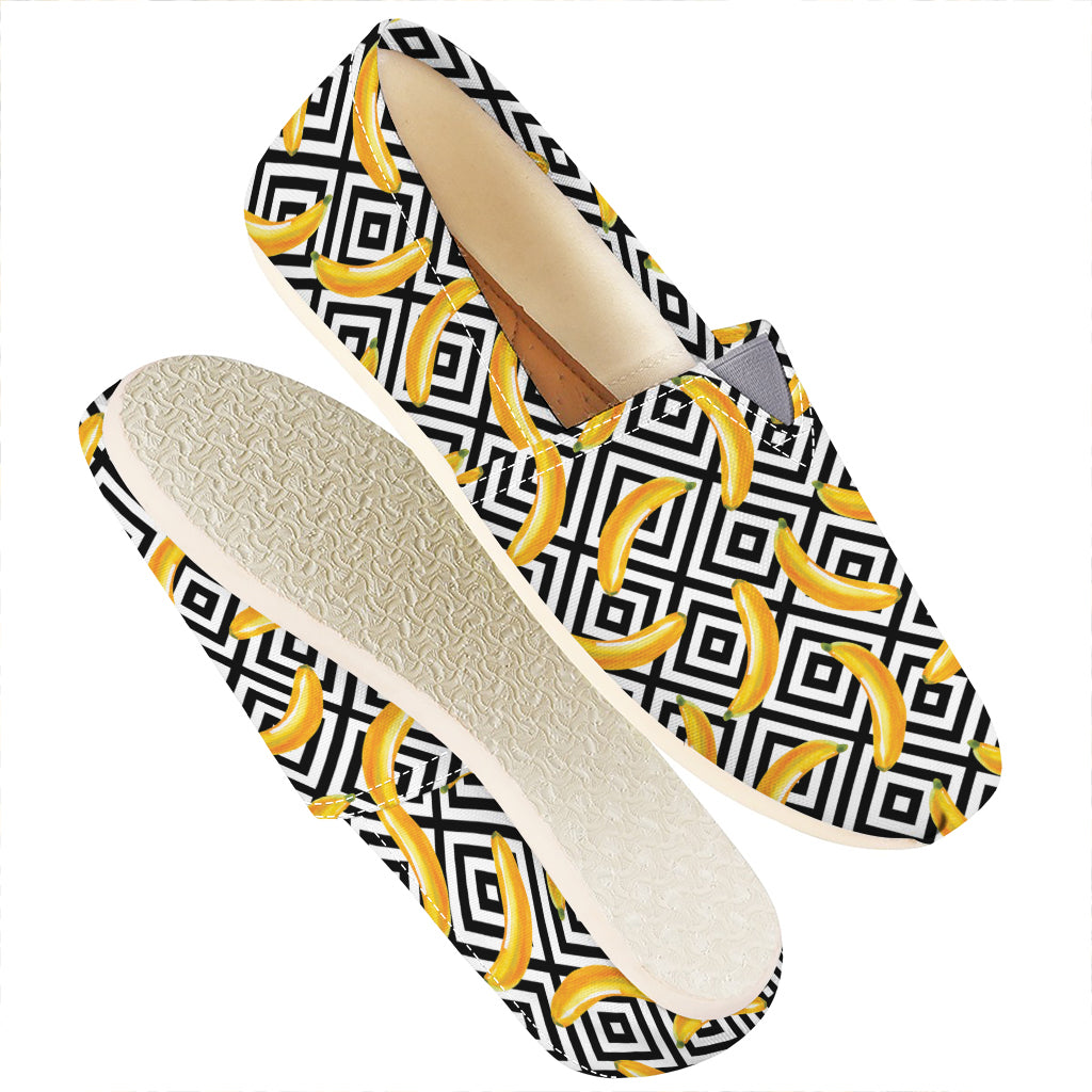 Black And White Geometric Banana Print Casual Shoes
