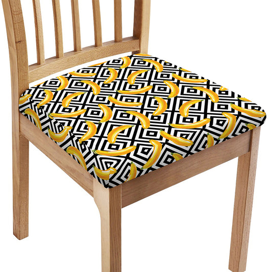 Black And White Geometric Banana Print Chair Cushion Cover
