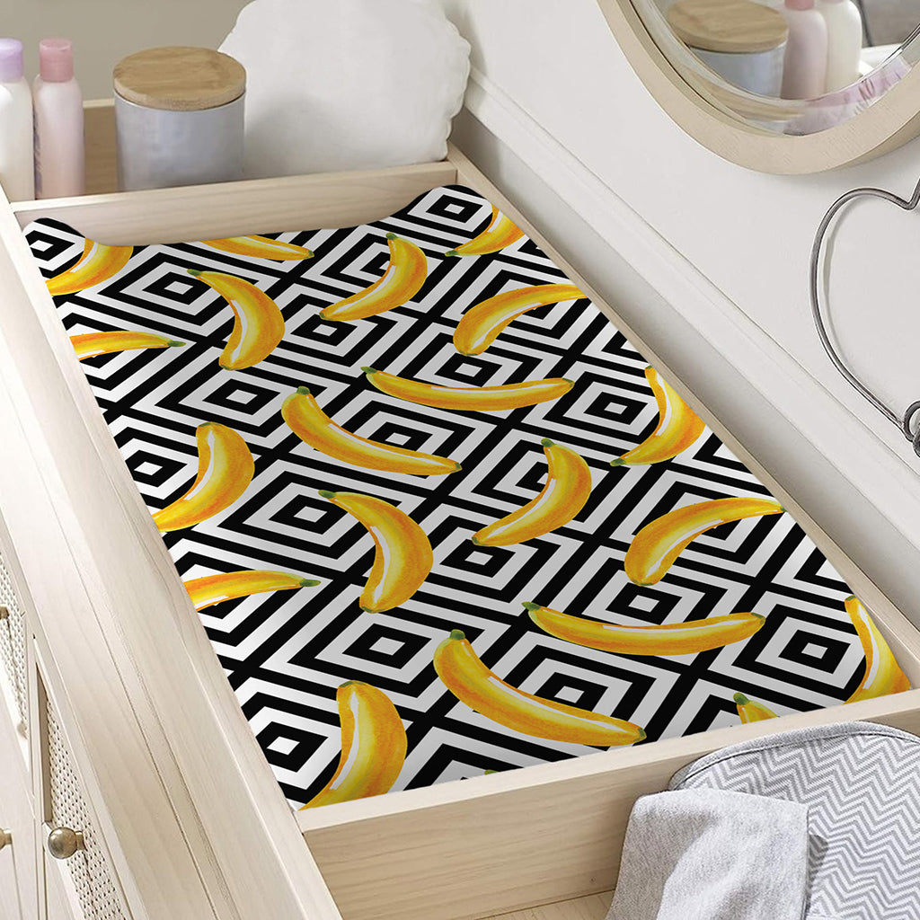 Black And White Geometric Banana Print Changing Pad Cover