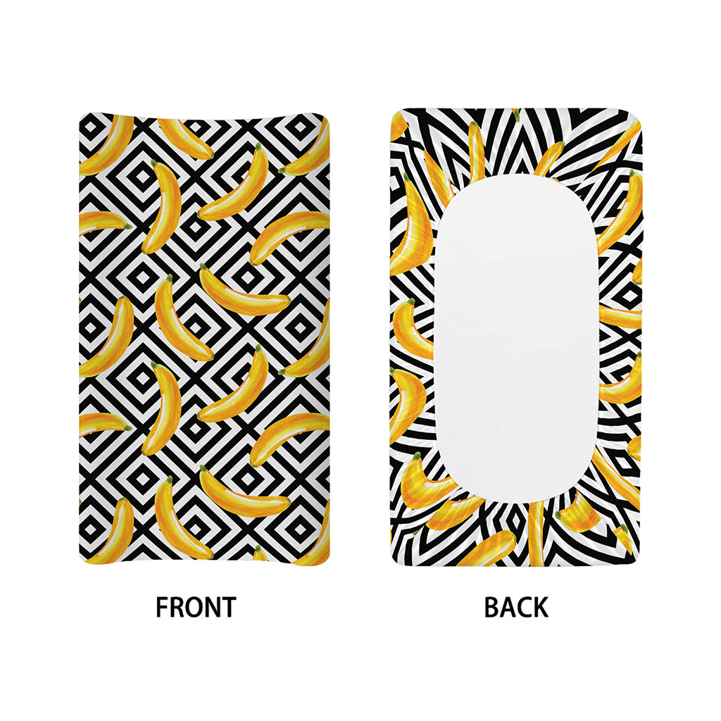 Black And White Geometric Banana Print Changing Pad Cover