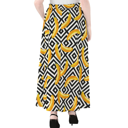 Black And White Geometric Banana Print Chiffon Maxi Skirt