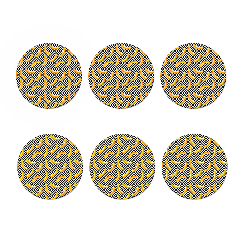 Black And White Geometric Banana Print Coaster Set