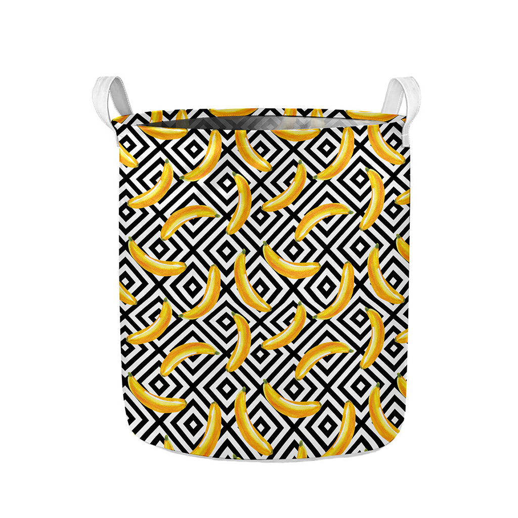 Black And White Geometric Banana Print Collapsible Laundry Basket