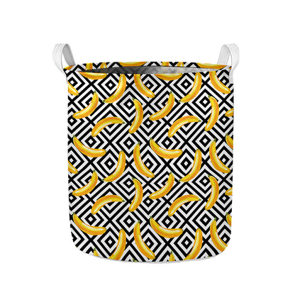 Black And White Geometric Banana Print Collapsible Laundry Basket