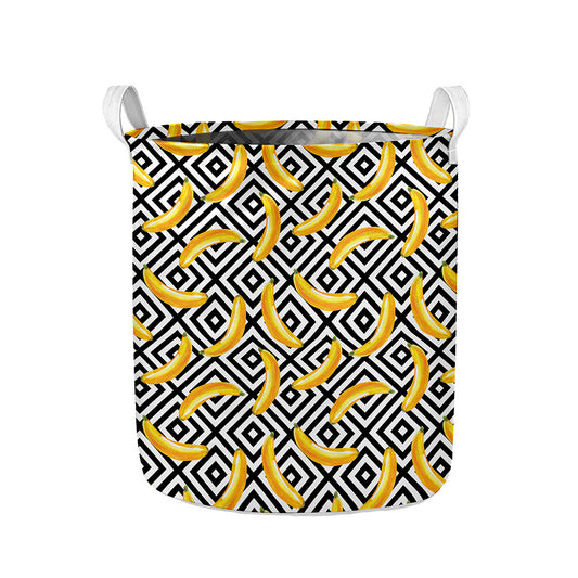 Black And White Geometric Banana Print Collapsible Laundry Basket