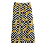 Black And White Geometric Banana Print Cotton Front Slit Maxi Skirt