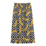 Black And White Geometric Banana Print Cotton Front Slit Maxi Skirt