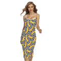 Black And White Geometric Banana Print Cross Back Cami Dress
