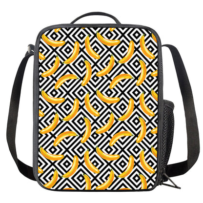 Black And White Geometric Banana Print Crossbody Lunch Bag