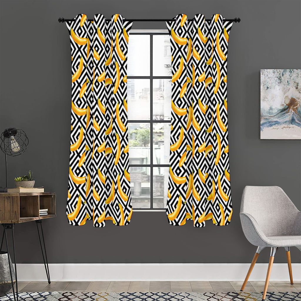 Black And White Geometric Banana Print Curtain