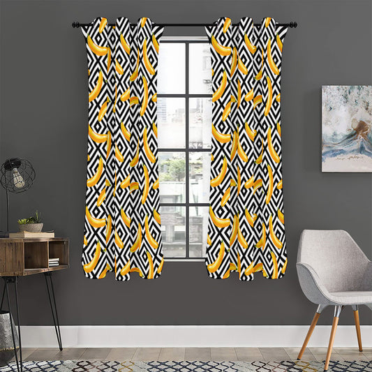 Black And White Geometric Banana Print Curtain