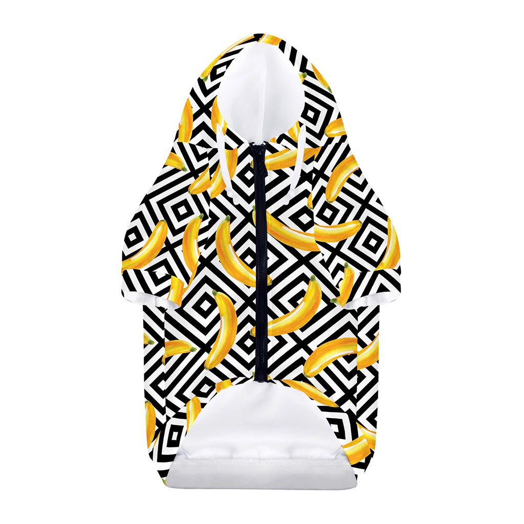 Black And White Geometric Banana Print Dog Zip Up Hoodie