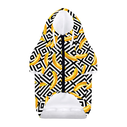 Black And White Geometric Banana Print Dog Zip Up Hoodie