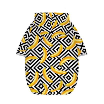 Black And White Geometric Banana Print Dog Zip Up Hoodie
