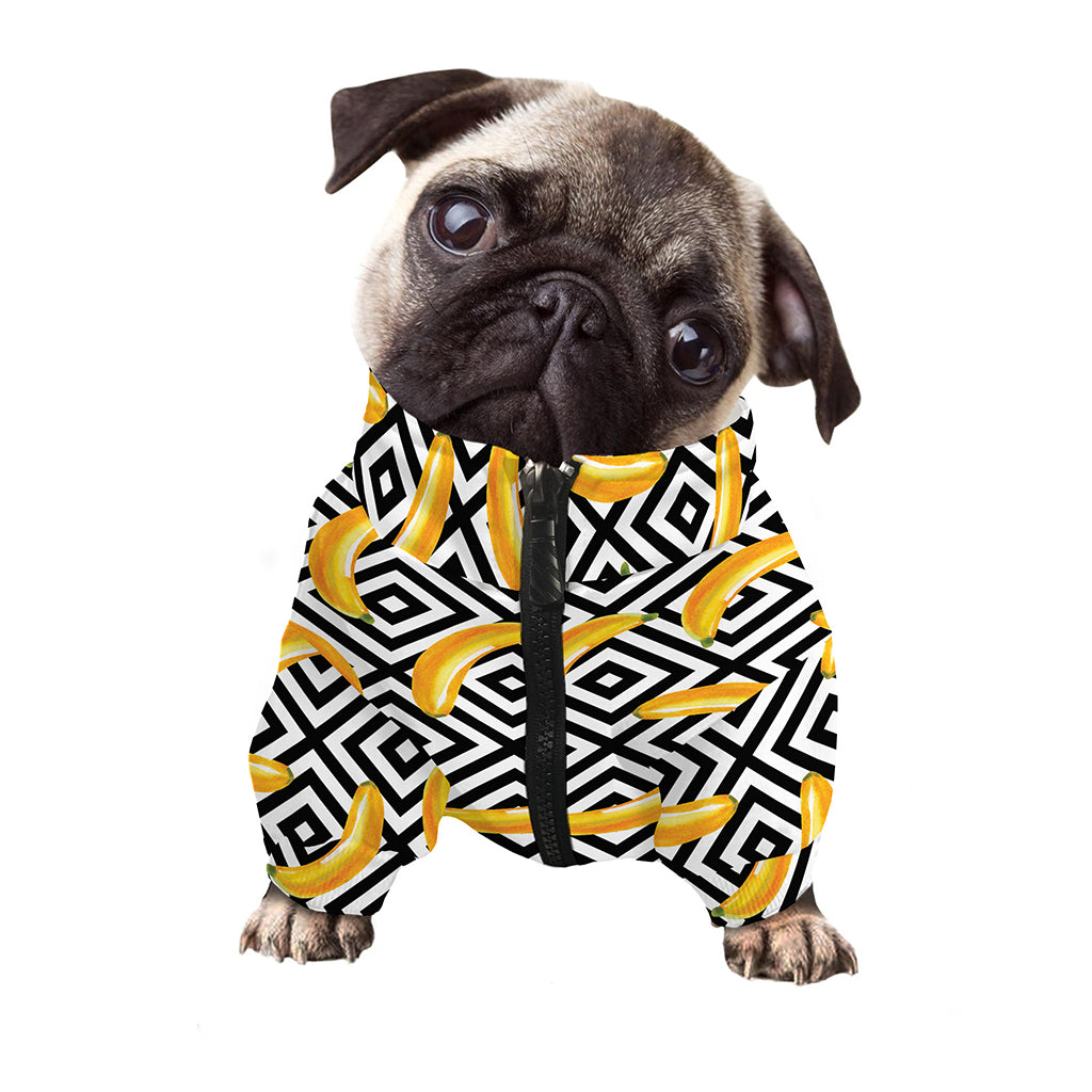 Black And White Geometric Banana Print Dog Zip Up Jacket