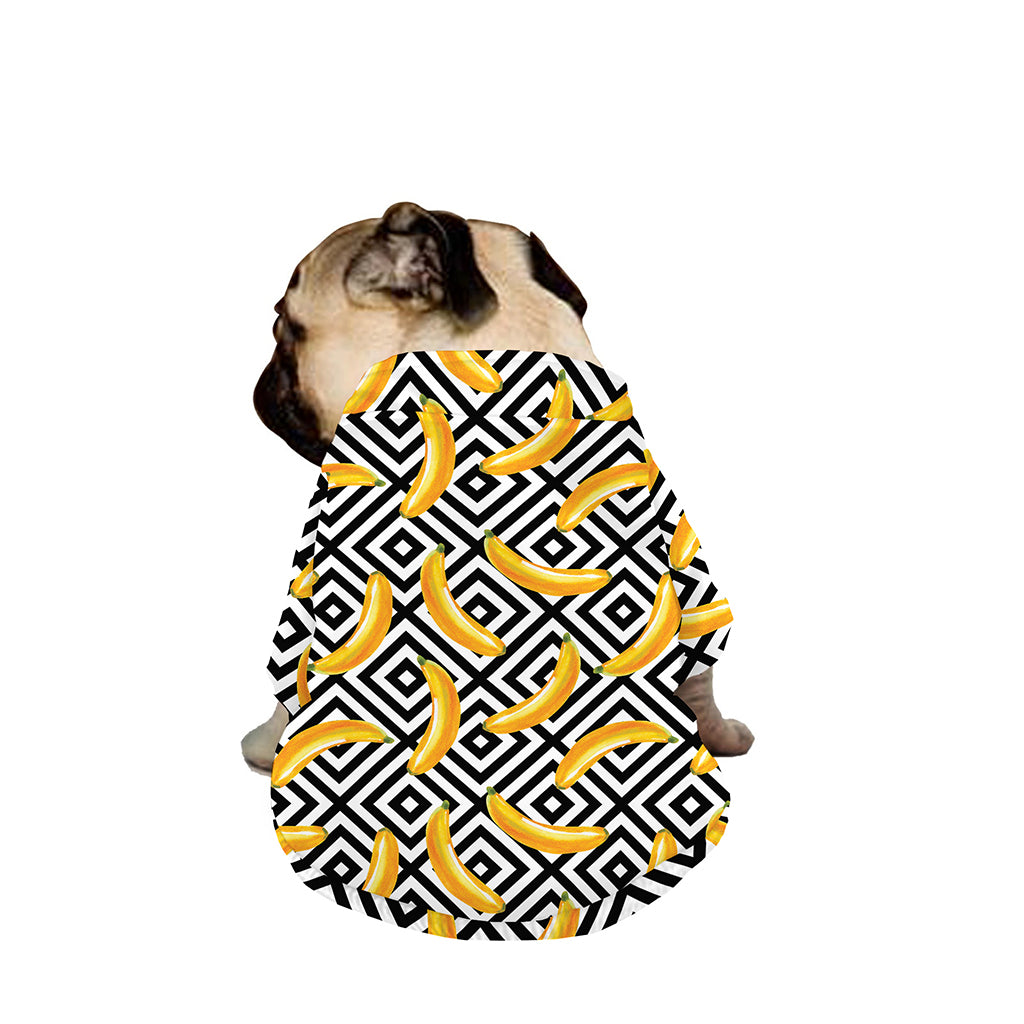 Black And White Geometric Banana Print Dog Zip Up Jacket