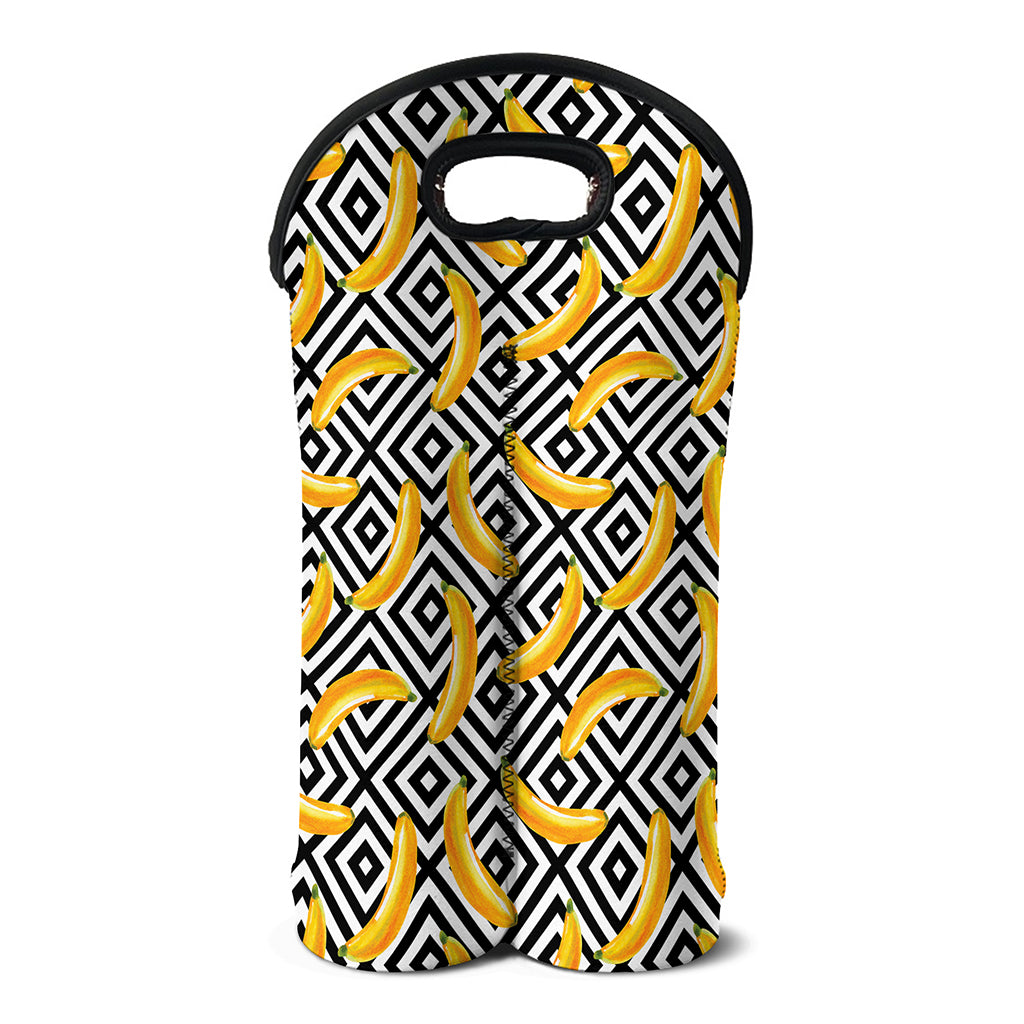 Black And White Geometric Banana Print Double Neoprene Wine Tote