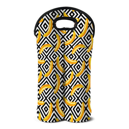 Black And White Geometric Banana Print Double Neoprene Wine Tote
