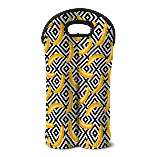 Black And White Geometric Banana Print Double Neoprene Wine Tote