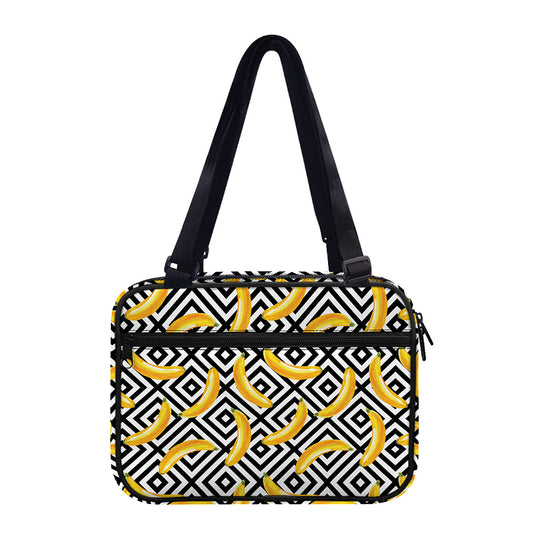 Black And White Geometric Banana Print Double Strap Bible Bag