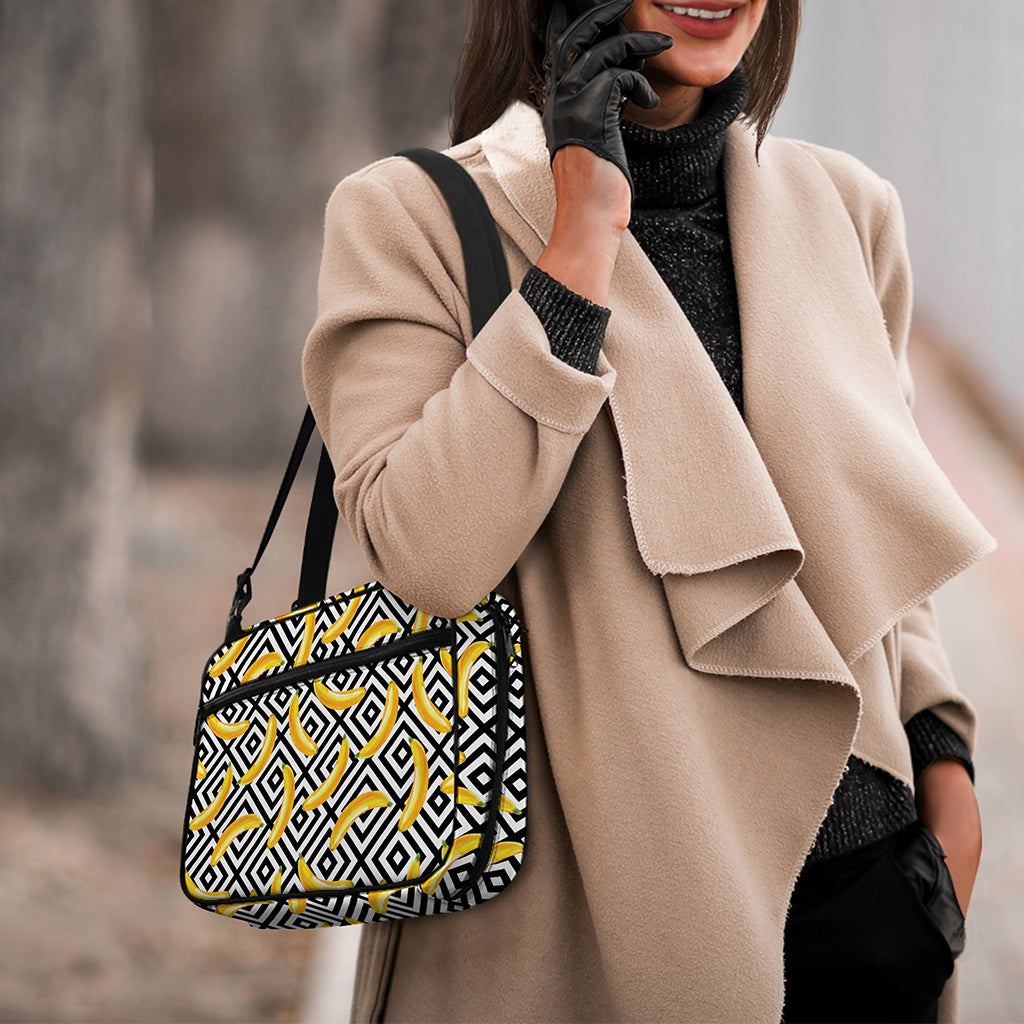 Black And White Geometric Banana Print Double Strap Bible Bag