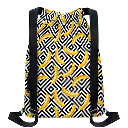 Black And White Geometric Banana Print Drawstring Backpack