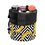 Black And White Geometric Banana Print Drawstring Makeup Bag
