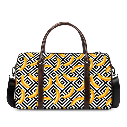 Black And White Geometric Banana Print Duffle Bag