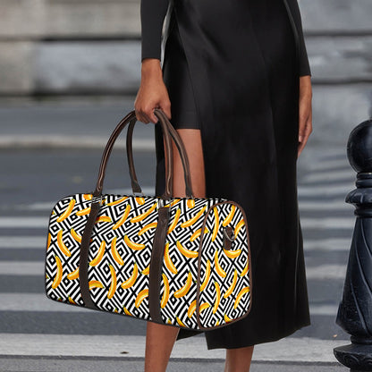 Black And White Geometric Banana Print Duffle Bag