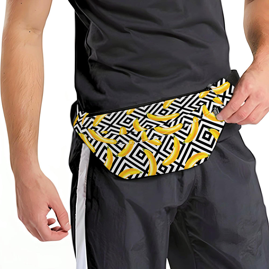 Black And White Geometric Banana Print Fanny Pack