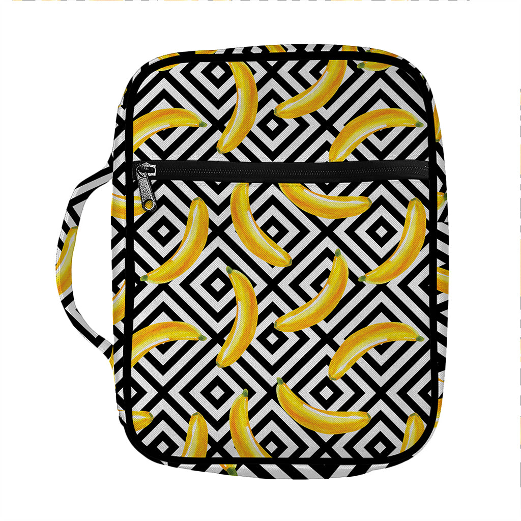 Black And White Geometric Banana Print Front Pocket Bible Bag