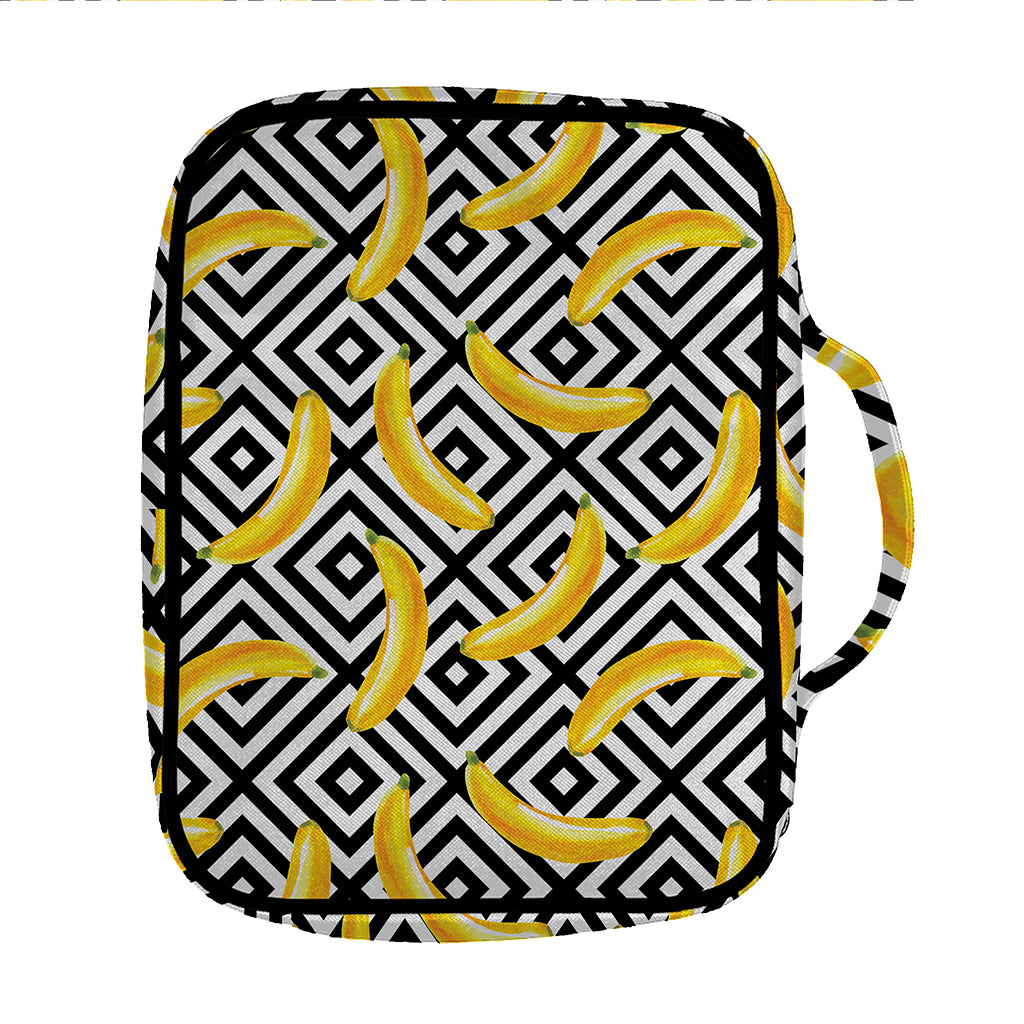 Black And White Geometric Banana Print Front Pocket Bible Bag