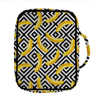 Black And White Geometric Banana Print Front Pocket Bible Bag