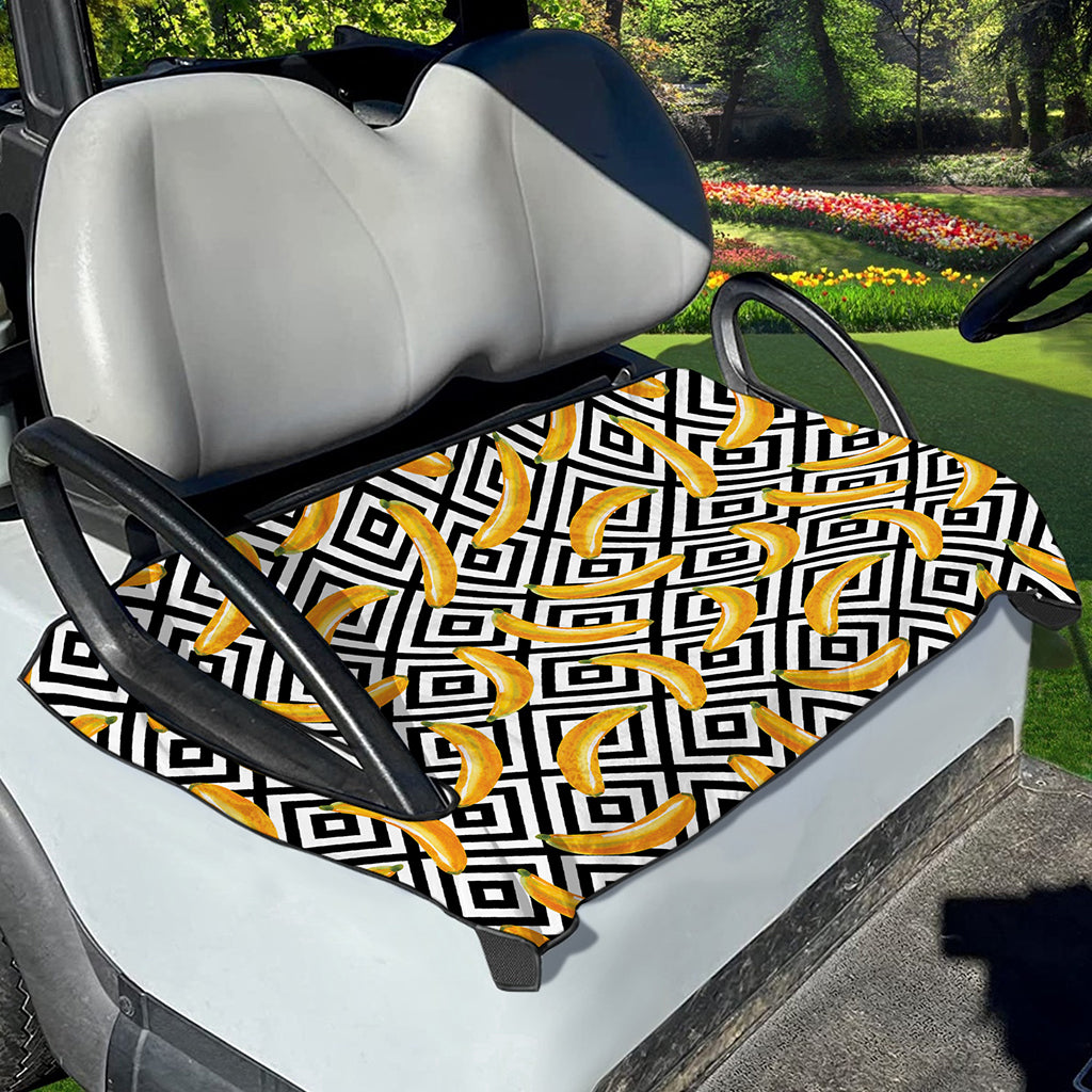Black And White Geometric Banana Print Golf Cart Seat Cover