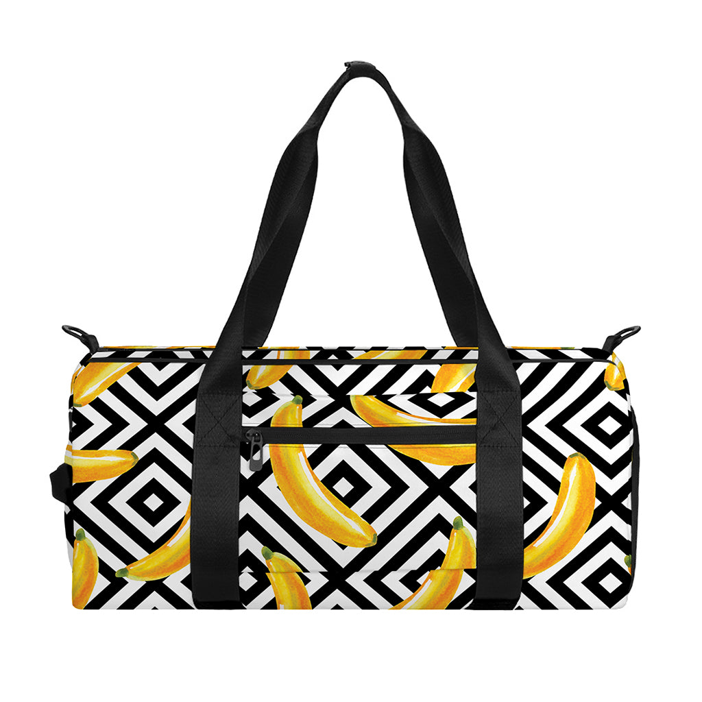 Black And White Geometric Banana Print Gym Bag